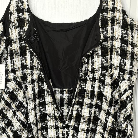 NWT Eloquii Size 20 Tweed Black White Flare Dress Jumper Gold Metallic Threads - Picture 7 of 12